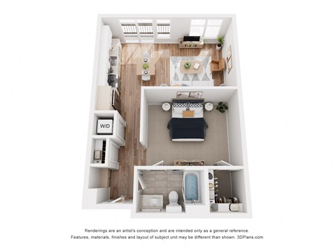 Floor plan for 1 bed, 1 bath, 703 sqft